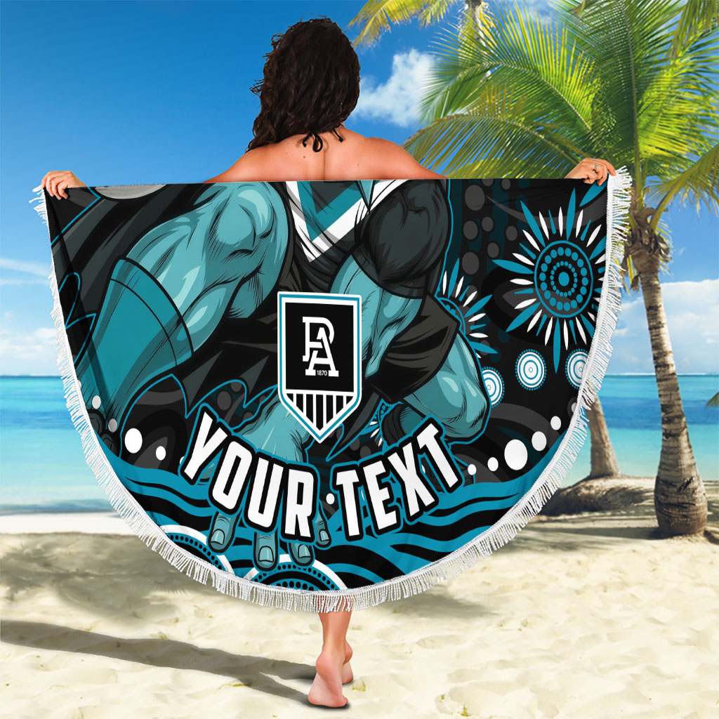 Personalized Port Adelaide Power Rugby Beach Blanket Aboriginal Dot Art - Dreamtime Football Mascot