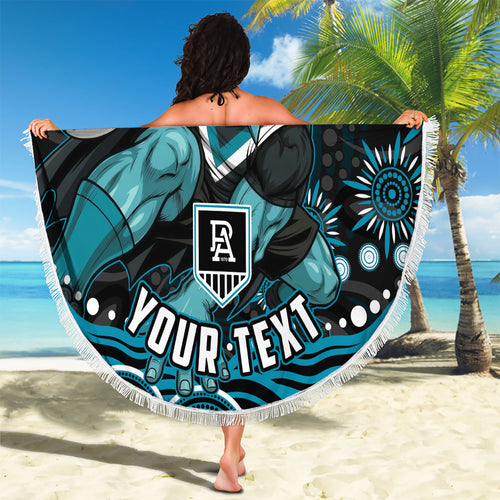 Personalized Port Adelaide Power Rugby Beach Blanket Aboriginal Dot Art - Dreamtime Football Mascot