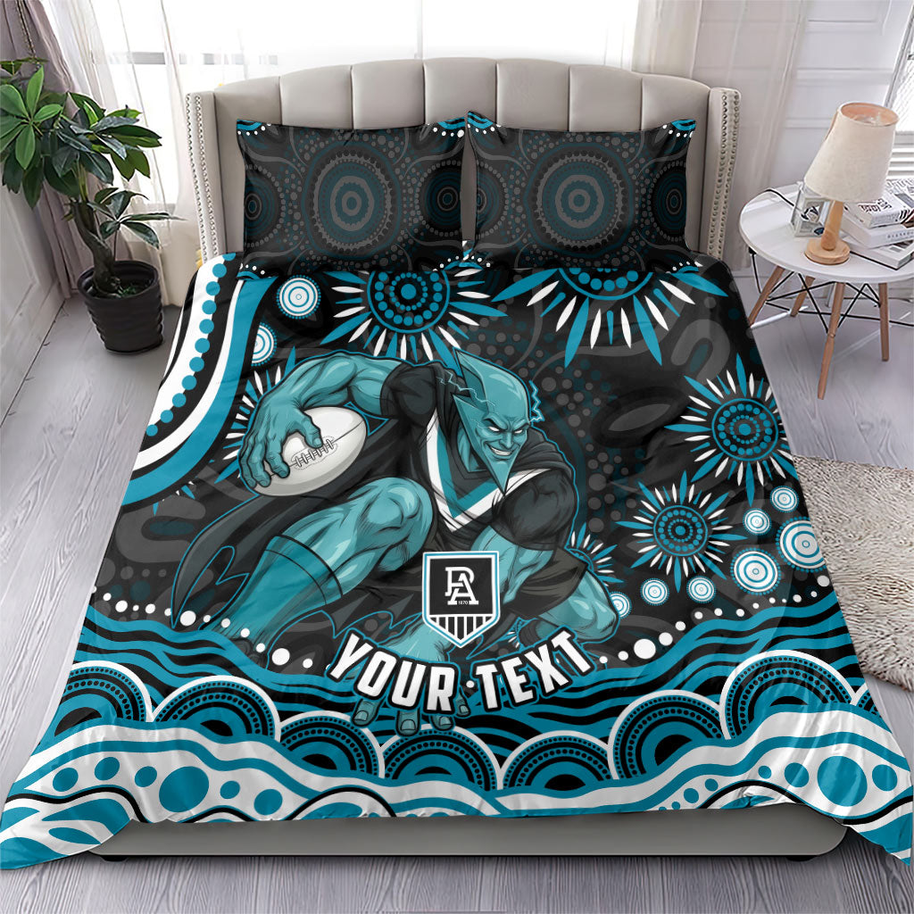 Personalized Port Adelaide Power Rugby Bedding Set Aboriginal Dot Art - Dreamtime Football Mascot