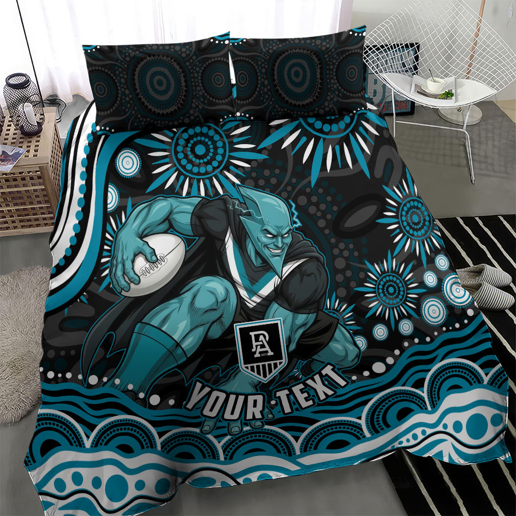 Personalized Port Adelaide Power Rugby Bedding Set Aboriginal Dot Art - Dreamtime Football Mascot