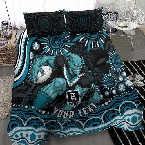Personalized Port Adelaide Power Rugby Bedding Set Aboriginal Dot Art - Dreamtime Football Mascot