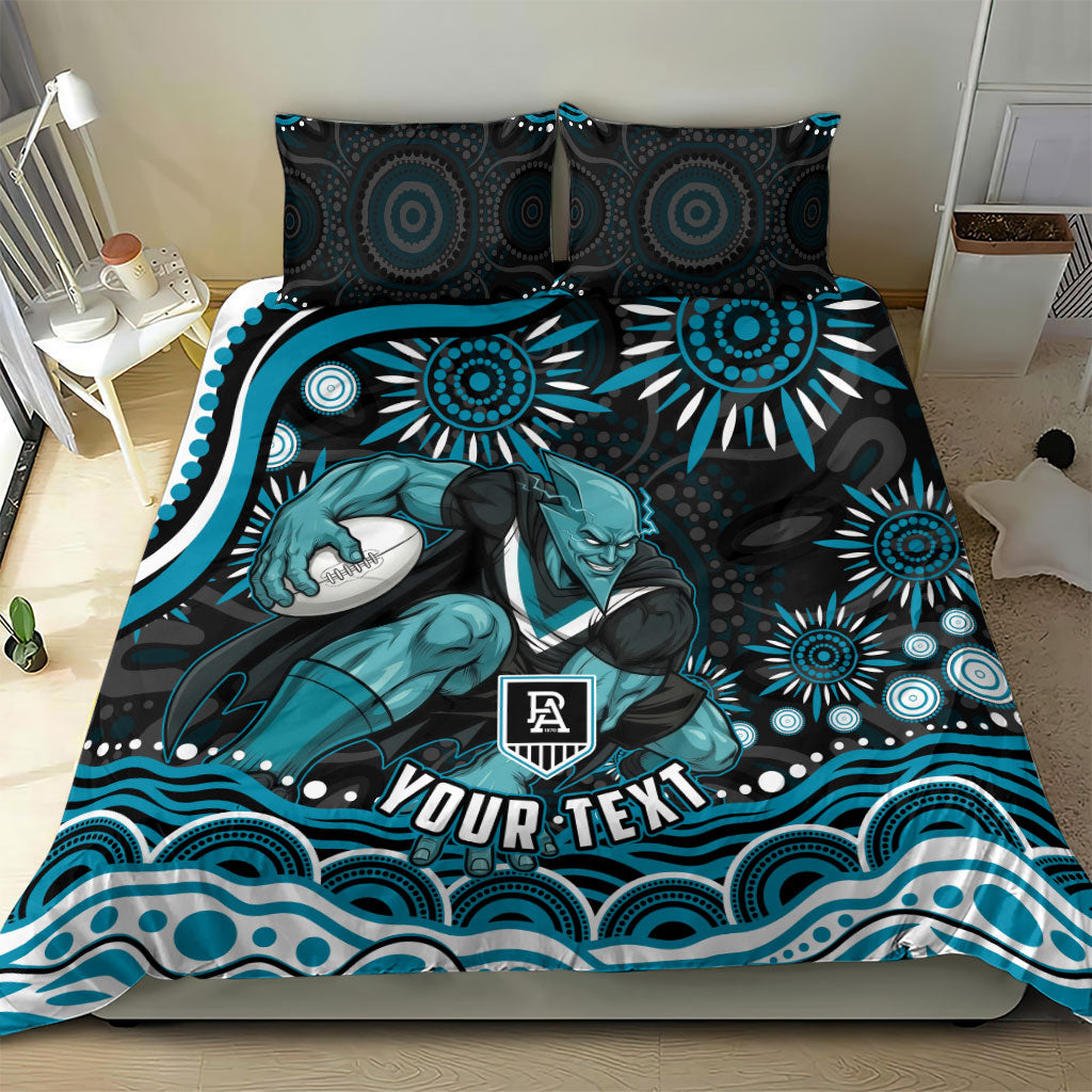 Personalized Port Adelaide Power Rugby Bedding Set Aboriginal Dot Art - Dreamtime Football Mascot