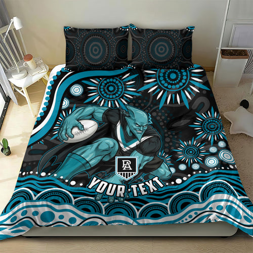 Personalized Port Adelaide Power Rugby Bedding Set Aboriginal Dot Art - Dreamtime Football Mascot