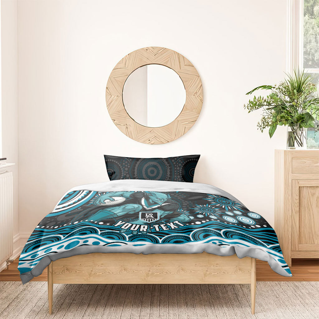 Personalized Port Adelaide Power Rugby Bedding Set Aboriginal Dot Art - Dreamtime Football Mascot