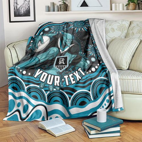 Personalized Port Adelaide Power Rugby Blanket Aboriginal Dot Art - Dreamtime Football Mascot