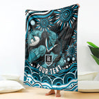 Personalized Port Adelaide Power Rugby Blanket Aboriginal Dot Art - Dreamtime Football Mascot