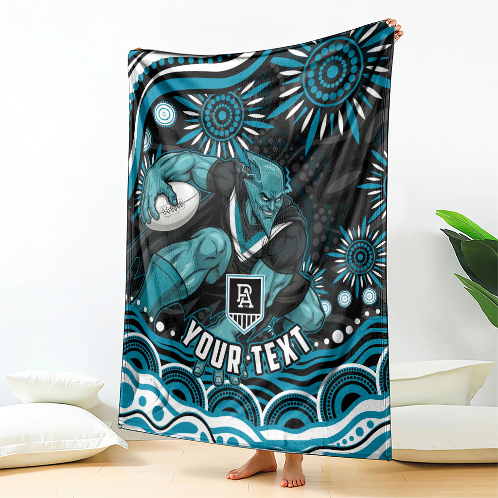 Personalized Port Adelaide Power Rugby Blanket Aboriginal Dot Art - Dreamtime Football Mascot