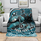 Personalized Port Adelaide Power Rugby Blanket Aboriginal Dot Art - Dreamtime Football Mascot