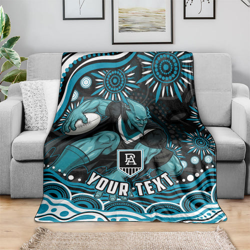 Personalized Port Adelaide Power Rugby Blanket Aboriginal Dot Art - Dreamtime Football Mascot