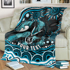 Personalized Port Adelaide Power Rugby Blanket Aboriginal Dot Art - Dreamtime Football Mascot