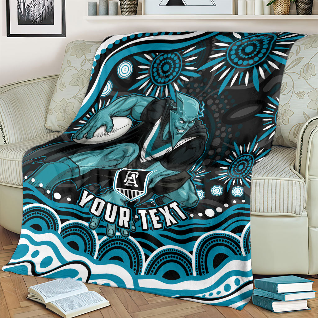 Personalized Port Adelaide Power Rugby Blanket Aboriginal Dot Art - Dreamtime Football Mascot