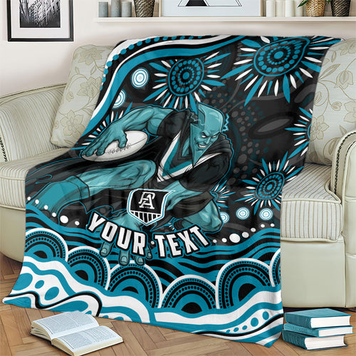 Personalized Port Adelaide Power Rugby Blanket Aboriginal Dot Art - Dreamtime Football Mascot
