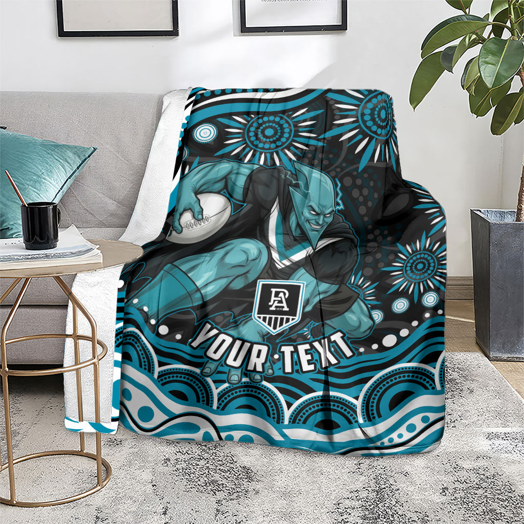 Personalized Port Adelaide Power Rugby Blanket Aboriginal Dot Art - Dreamtime Football Mascot