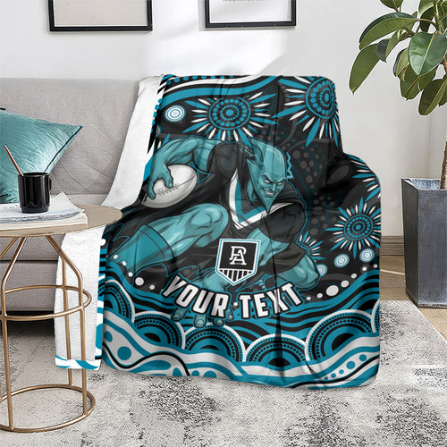 Personalized Port Adelaide Power Rugby Blanket Aboriginal Dot Art - Dreamtime Football Mascot