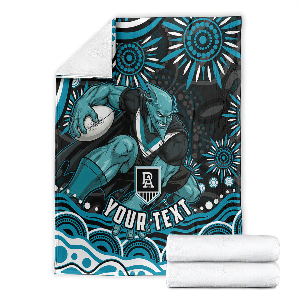 Personalized Port Adelaide Power Rugby Blanket Aboriginal Dot Art - Dreamtime Football Mascot