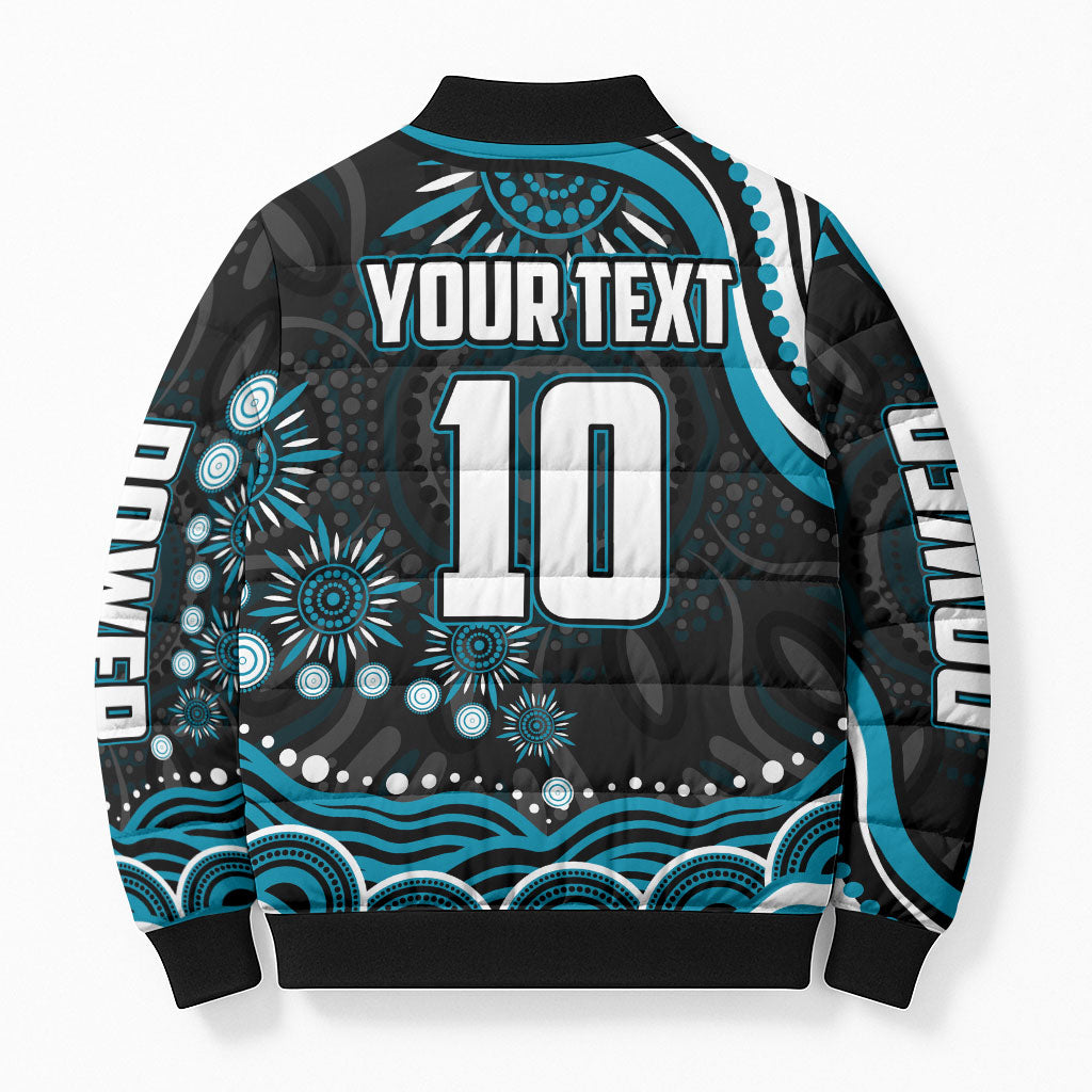 Personalized Port Adelaide Power Rugby Bomber Puffer Jacket Aboriginal Dot Art - Dreamtime Football Mascot