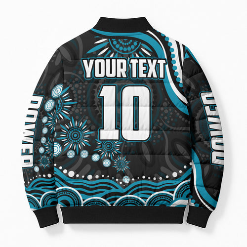 Personalized Port Adelaide Power Rugby Bomber Puffer Jacket Aboriginal Dot Art - Dreamtime Football Mascot