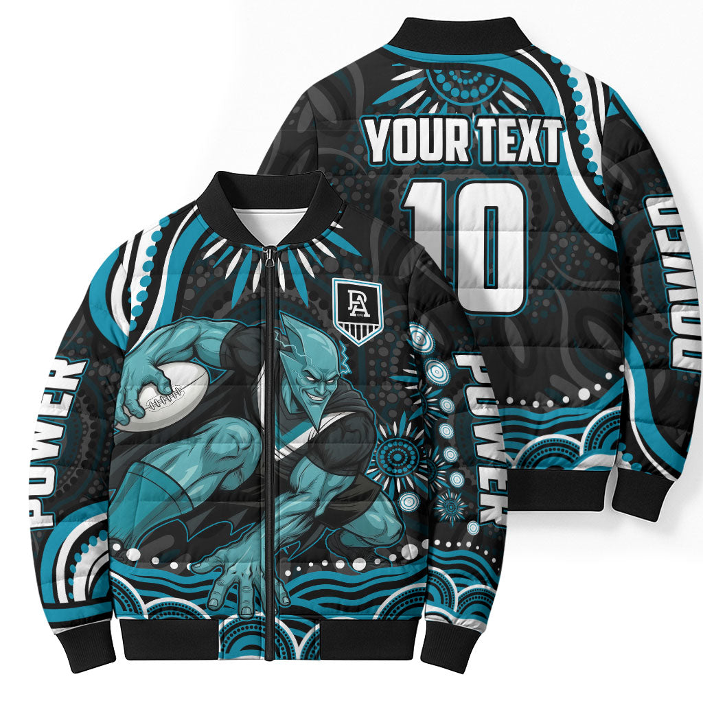 Personalized Port Adelaide Power Rugby Bomber Puffer Jacket Aboriginal Dot Art - Dreamtime Football Mascot
