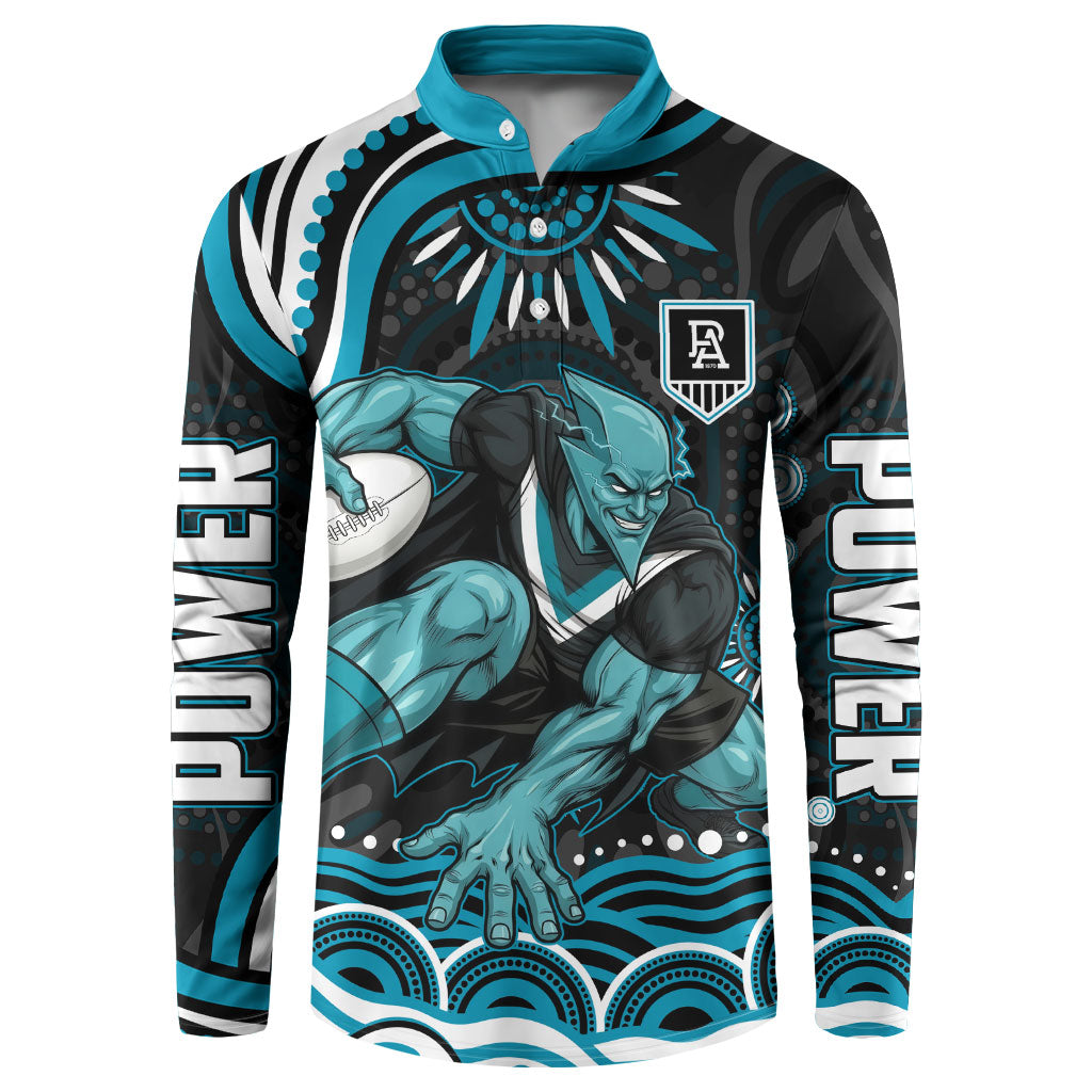 Personalized Port Adelaide Power Rugby Button Sweatshirt Aboriginal Dot Art - Dreamtime Football Mascot