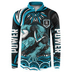 Personalized Port Adelaide Power Rugby Button Sweatshirt Aboriginal Dot Art - Dreamtime Football Mascot