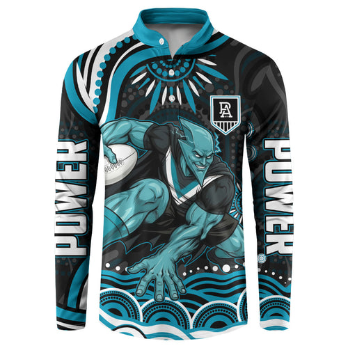 Personalized Port Adelaide Power Rugby Button Sweatshirt Aboriginal Dot Art - Dreamtime Football Mascot