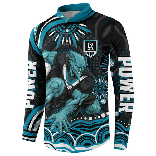 Personalized Port Adelaide Power Rugby Button Sweatshirt Aboriginal Dot Art - Dreamtime Football Mascot