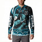 Personalized Port Adelaide Power Rugby Button Sweatshirt Aboriginal Dot Art - Dreamtime Football Mascot