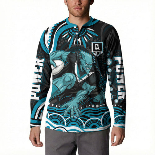 Personalized Port Adelaide Power Rugby Button Sweatshirt Aboriginal Dot Art - Dreamtime Football Mascot