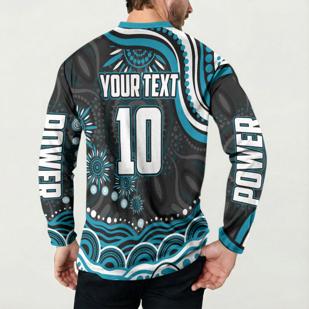 Personalized Port Adelaide Power Rugby Button Sweatshirt Aboriginal Dot Art - Dreamtime Football Mascot