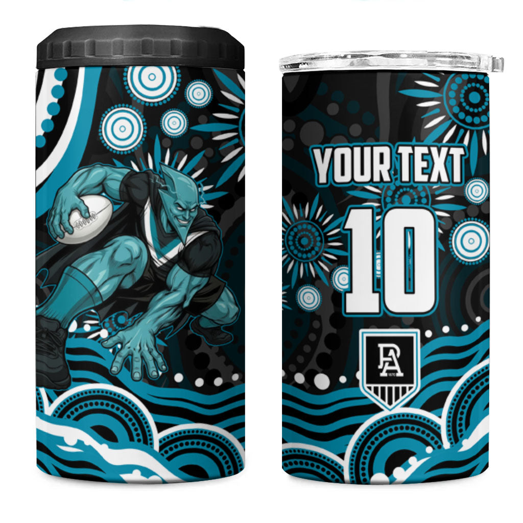 Personalized Port Adelaide Power Rugby 4 in 1 Can Cooler Tumbler Aboriginal Dot Art - Dreamtime Football Mascot