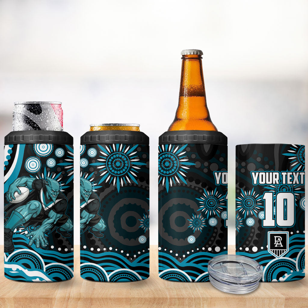 Personalized Port Adelaide Power Rugby 4 in 1 Can Cooler Tumbler Aboriginal Dot Art - Dreamtime Football Mascot