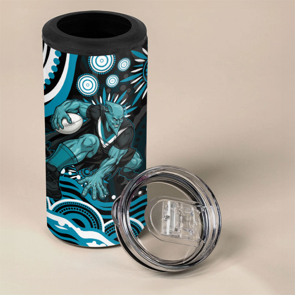 Personalized Port Adelaide Power Rugby 4 in 1 Can Cooler Tumbler Aboriginal Dot Art - Dreamtime Football Mascot