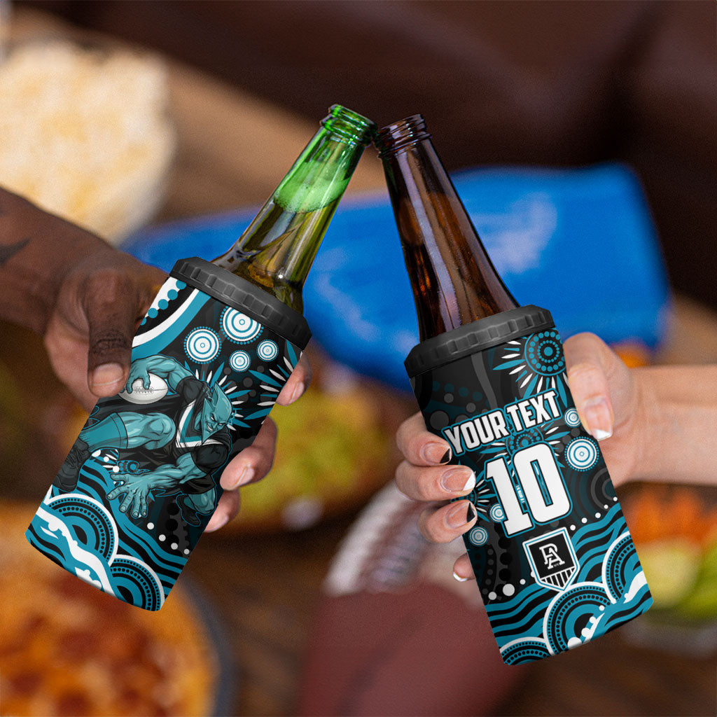 Personalized Port Adelaide Power Rugby 4 in 1 Can Cooler Tumbler Aboriginal Dot Art - Dreamtime Football Mascot