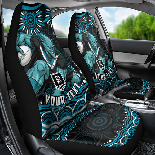 Personalized Port Adelaide Power Rugby Car Seat Cover Aboriginal Dot Art - Dreamtime Football Mascot