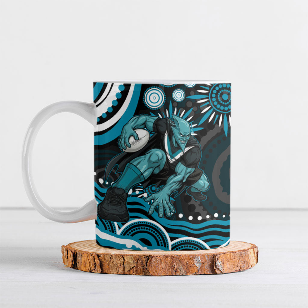 Personalized Port Adelaide Power Rugby Ceramic Mug Aboriginal Dot Art - Dreamtime Football Mascot