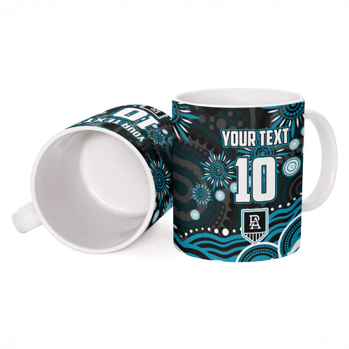 Personalized Port Adelaide Power Rugby Ceramic Mug Aboriginal Dot Art - Dreamtime Football Mascot