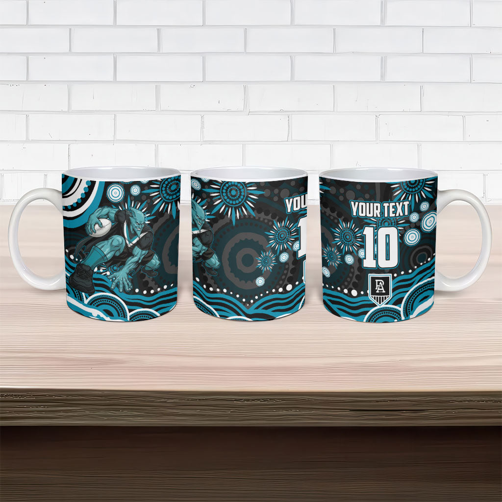 Personalized Port Adelaide Power Rugby Ceramic Mug Aboriginal Dot Art - Dreamtime Football Mascot