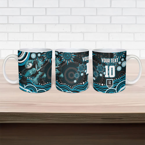 Personalized Port Adelaide Power Rugby Ceramic Mug Aboriginal Dot Art - Dreamtime Football Mascot