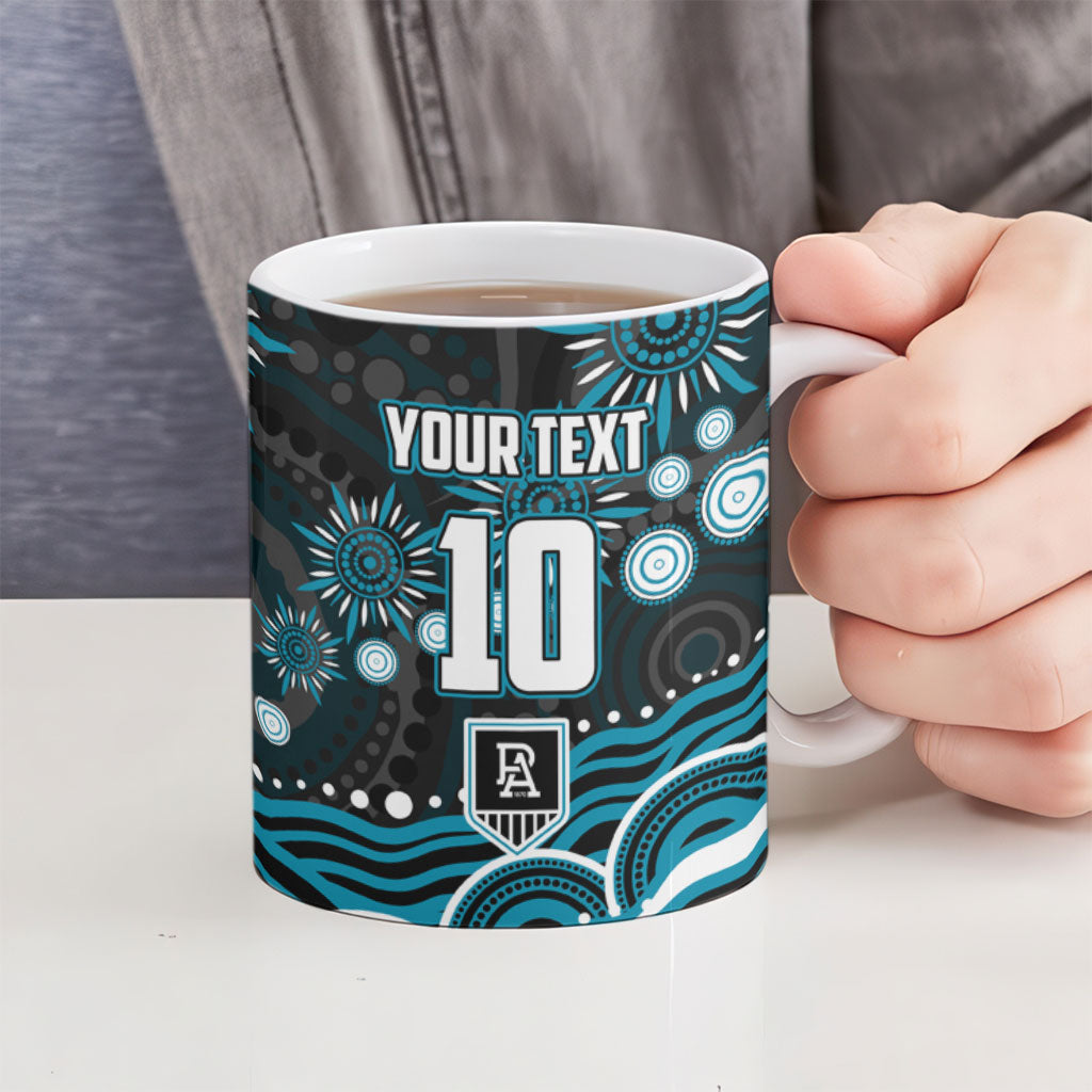 Personalized Port Adelaide Power Rugby Ceramic Mug Aboriginal Dot Art - Dreamtime Football Mascot