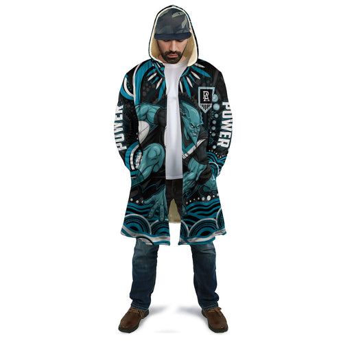 Personalized Port Adelaide Power Rugby Cloak Aboriginal Dot Art - Dreamtime Football Mascot