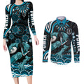 Personalized Port Adelaide Power Rugby Couples Matching Long Sleeve Bodycon Dress and Long Sleeve Button Shirt Aboriginal Dot Art - Dreamtime Football Mascot