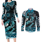 Personalized Port Adelaide Power Rugby Couples Matching Long Sleeve Bodycon Dress and Long Sleeve Button Shirt Aboriginal Dot Art - Dreamtime Football Mascot