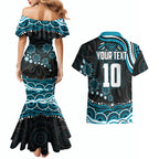 Personalized Port Adelaide Power Rugby Couples Matching Mermaid Dress and Hawaiian Shirt Aboriginal Dot Art - Dreamtime Football Mascot