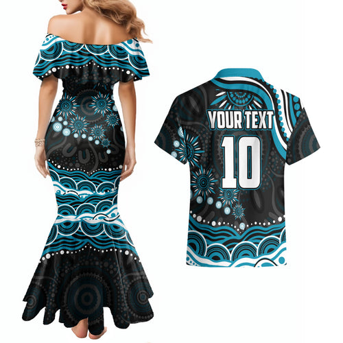 Personalized Port Adelaide Power Rugby Couples Matching Mermaid Dress and Hawaiian Shirt Aboriginal Dot Art - Dreamtime Football Mascot