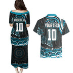 Personalized Port Adelaide Power Rugby Couples Matching Puletasi and Hawaiian Shirt Aboriginal Dot Art - Dreamtime Football Mascot