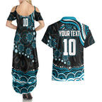 Personalized Port Adelaide Power Rugby Couples Matching Summer Maxi Dress and Hawaiian Shirt Aboriginal Dot Art - Dreamtime Football Mascot