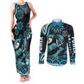 Personalized Port Adelaide Power Rugby Couples Matching Tank Maxi Dress and Long Sleeve Button Shirt Aboriginal Dot Art - Dreamtime Football Mascot