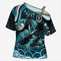 Personalized Port Adelaide Power Rugby Cross Shoulder Shirt Aboriginal Dot Art - Dreamtime Football Mascot
