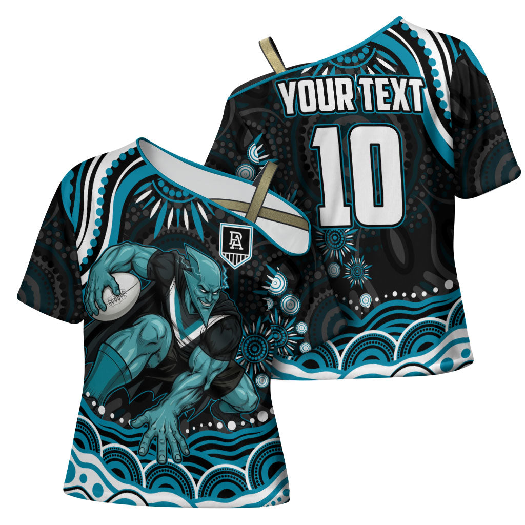 Personalized Port Adelaide Power Rugby Cross Shoulder Shirt Aboriginal Dot Art - Dreamtime Football Mascot