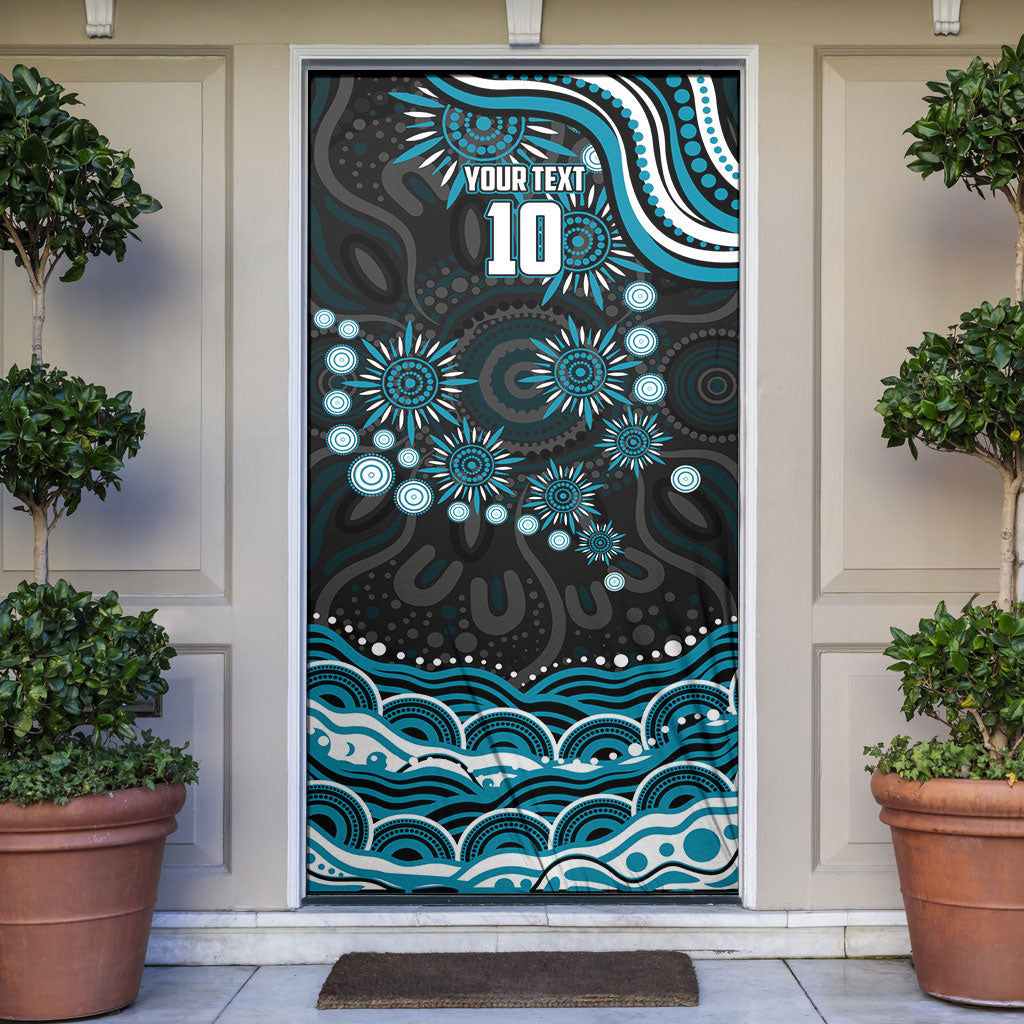 Personalized Port Adelaide Power Rugby Door Cover Aboriginal Dot Art - Dreamtime Football Mascot